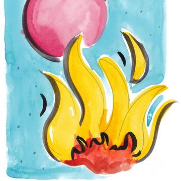 a watercolor painting of a fire